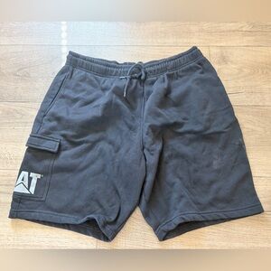 Mens drawstring CAT Black Sweat Cargo Shorts: Size Large